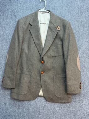 Options Stafford Men's Gray Wool Blend Sport Coat Blazer Leather Elbow Patches U